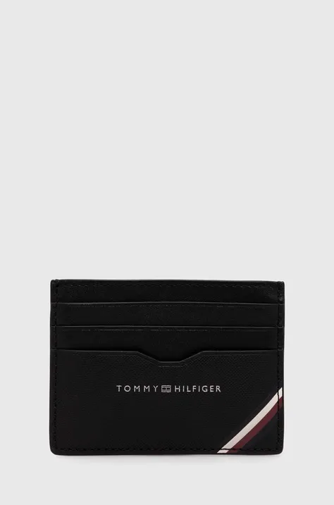 Usnjen etui za kartice Tommy Hilfiger črna barva