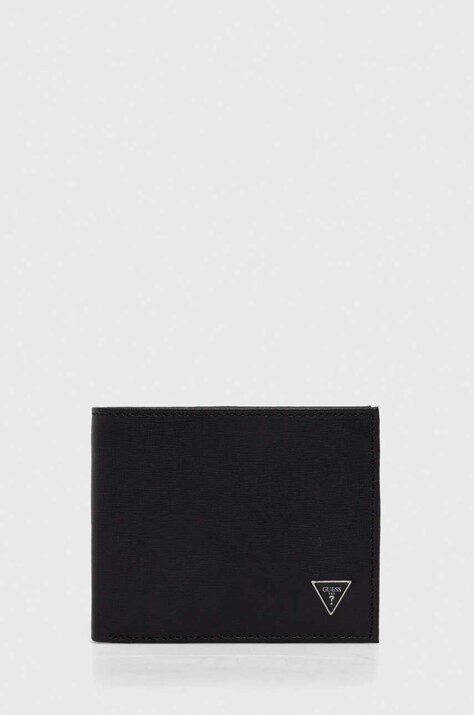 Guess portofel de piele barbati, culoarea negru