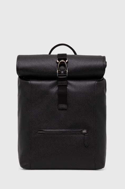 Кожаный рюкзак Coach мужской цвет чёрный большой однотонный