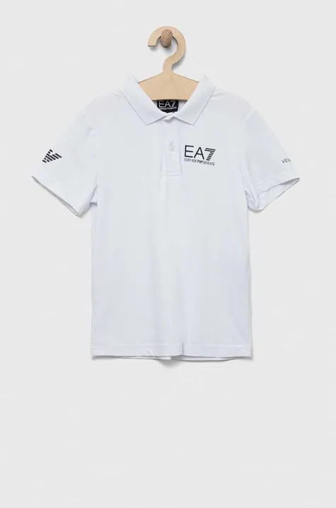 EA7 Emporio Armani tricou polo copii culoarea alb, cu imprimeu