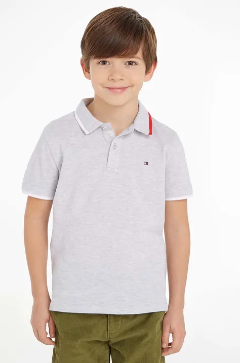 Детска памучна тениска с яка Tommy Hilfiger в сиво с изчистен дизайн