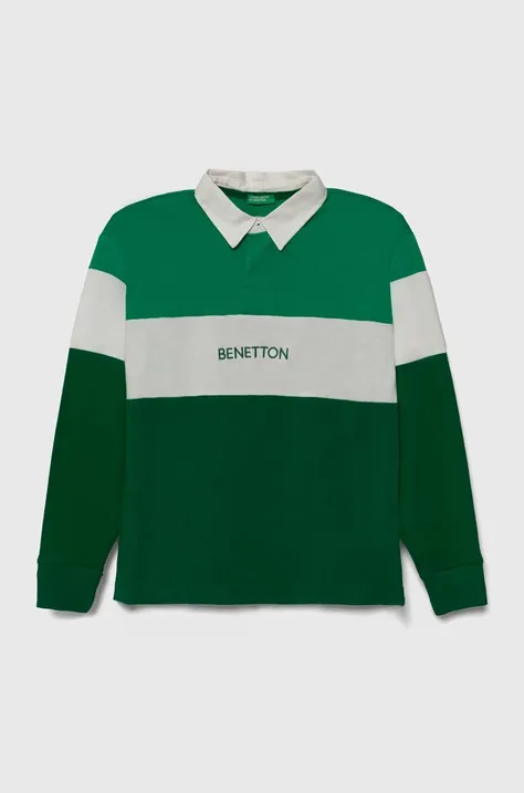 Otroška bombažna majica z dolgimi rokavi United Colors of Benetton zelena barva