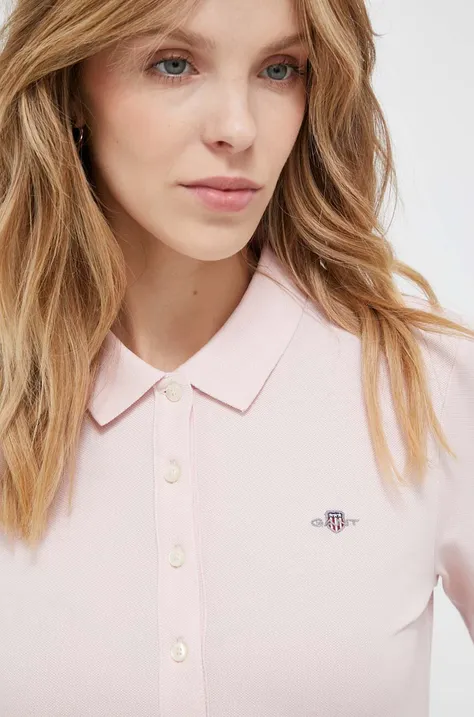 Βαμβακερό μπλουζάκι πόλο Gant χρώμα: ροζ
