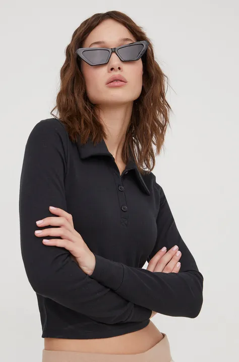 Majica dugih rukava Hollister Co. za žene, boja: crna