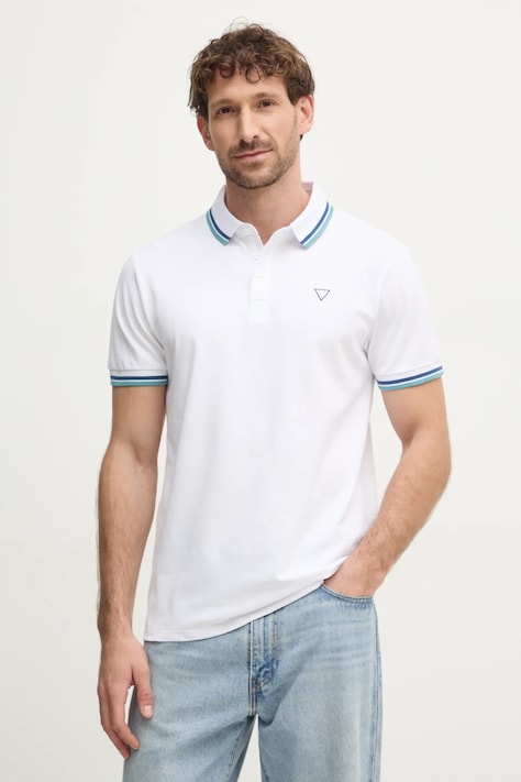 Polo tričko Guess pánsky, biela farba, jednofarebný