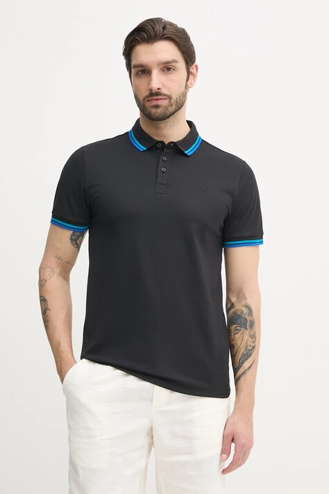 Guess tricou polo barbati, culoarea negru, neted