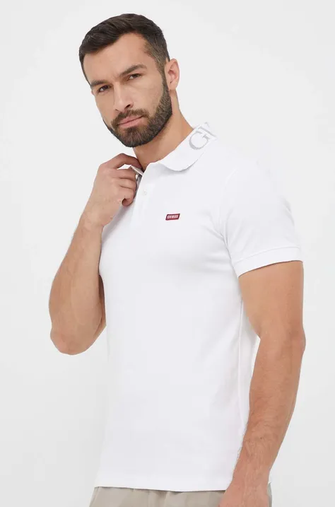 Polo majica Guess za muškarce, boja: bijela, glatki model