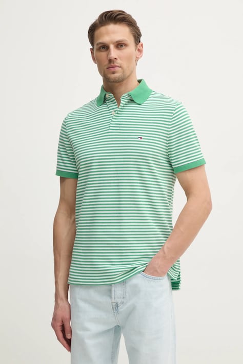 Tommy Hilfiger tricou polo barbati, culoarea verde, modelator, MW0MW17770