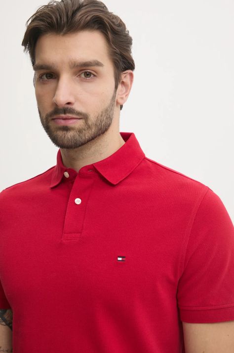 Polo tričko Tommy Hilfiger pánske, červená farba, vzorované, MW0MW17770