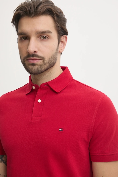 Тениска с яка Tommy Hilfiger в червено с десен MW0MW17770