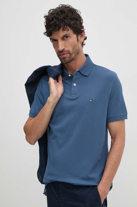 Tommy Hilfiger tricou polo barbati, culoarea albastru marin, modelator, MW0MW17770