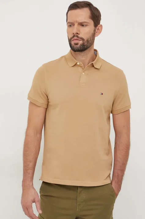 Polo tričko Tommy Hilfiger pánsky, hnedá farba, jednofarebný