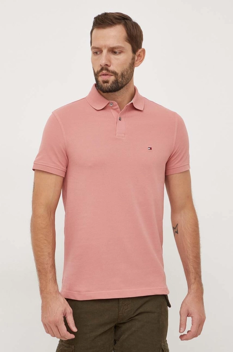 Tommy Hilfiger polo męski kolor czerwony gładki MW0MW17770