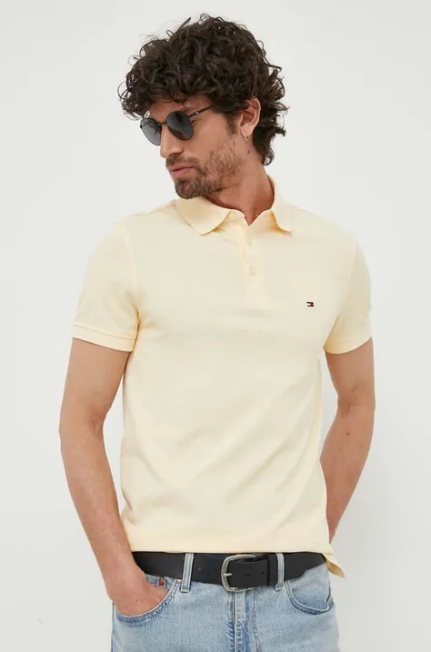 Polo tričko Tommy Hilfiger pánske, žltá farba, jednofarebné, MW0MW17771