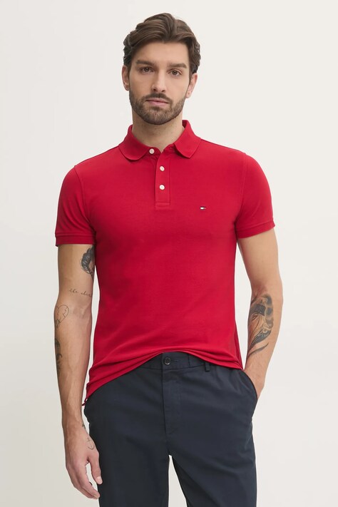 Tommy Hilfiger polo męski kolor czerwony wzorzysty MW0MW17771
