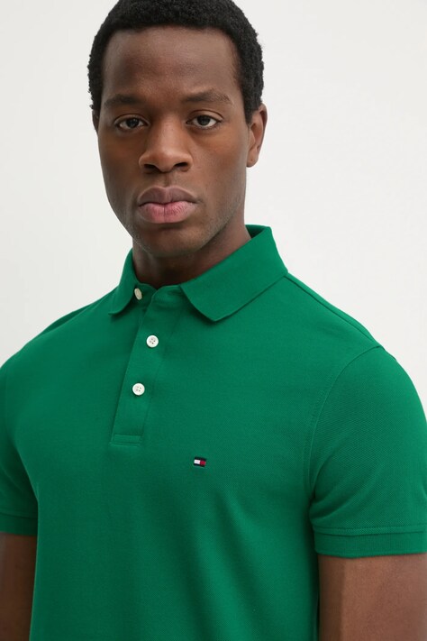 Tommy Hilfiger tricou polo bărbați, culoarea verde, cu imprimeu, MW0MW17771