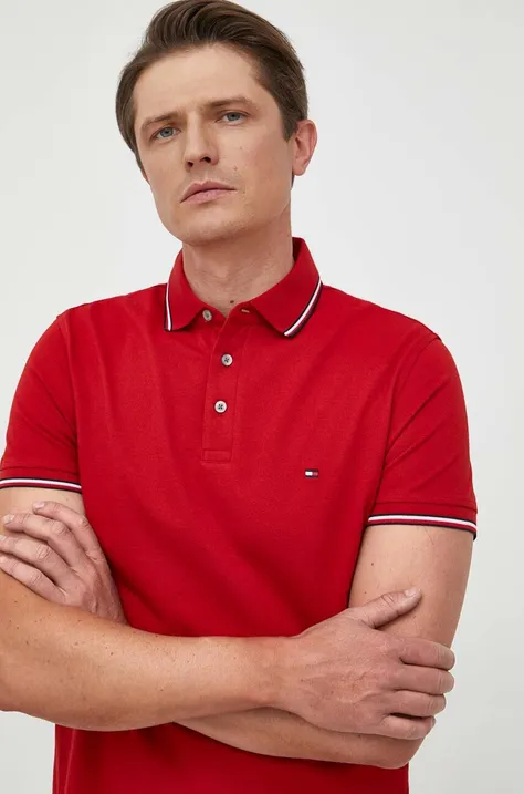 Polo majica Tommy Hilfiger za muškarce, boja: crvena, bez uzorka