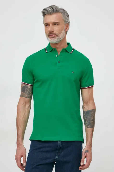 Tommy Hilfiger tricou polo bărbați, culoarea verde, uni MW0MW30750