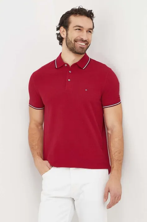 Polo majica Tommy Hilfiger za muškarce, boja: bordo, bez uzorka