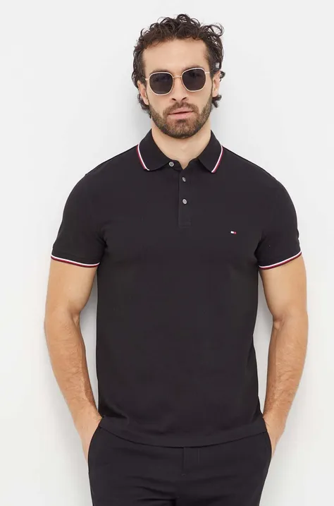 Polo majica Tommy Hilfiger za muškarce, boja: crna, bez uzorka