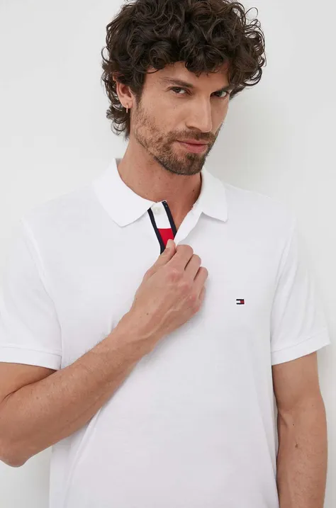 Tommy Hilfiger polo bawełniane kolor biały gładki