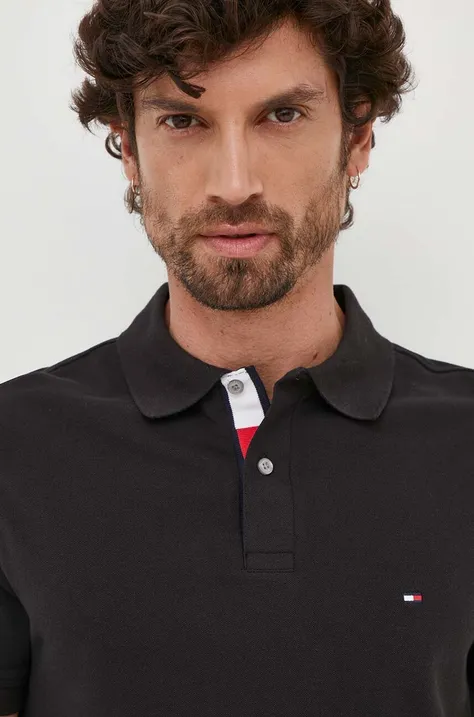 Βαμβακερό μπλουζάκι πόλο Tommy Hilfiger χρώμα: μαύρο