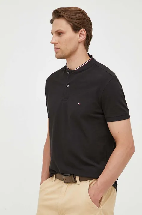 Pamučna polo majica Tommy Hilfiger boja: crna, glatki model