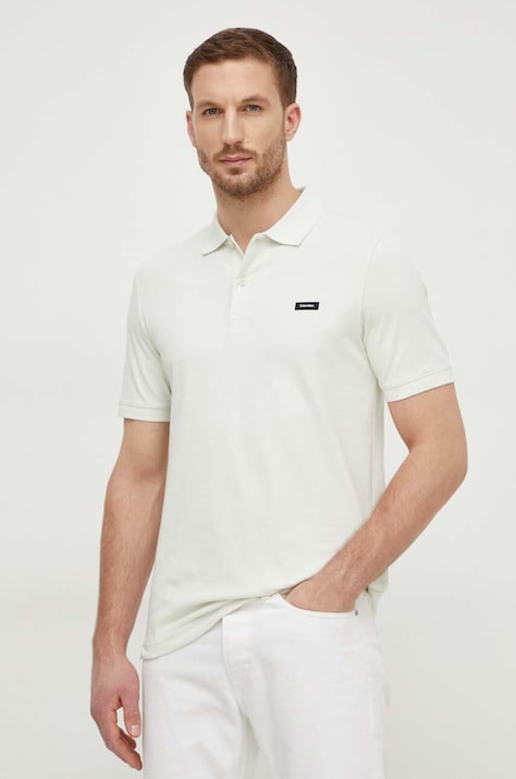 Calvin Klein tricou polo barbati, culoarea verde, neted, K10K111196