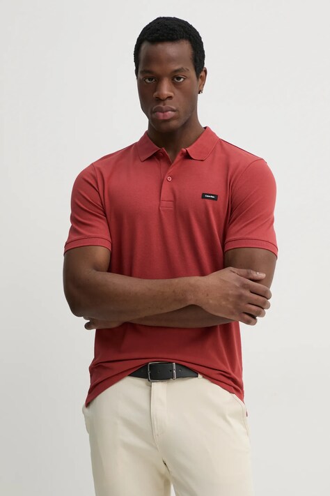 Calvin Klein tricou polo barbati, culoarea portocaliu, neted, K10K111196