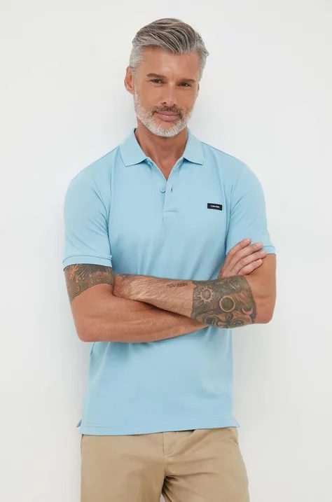 Calvin Klein polo męski kolor niebieski gładki