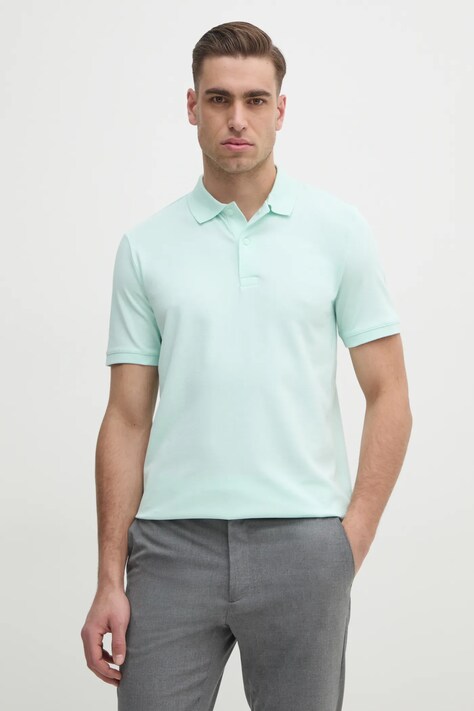 Calvin Klein tricou polo barbati, culoarea turcoaz, neted, K10K111196