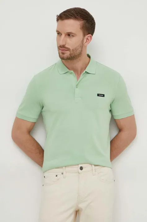 Calvin Klein polo męski kolor zielony gładki