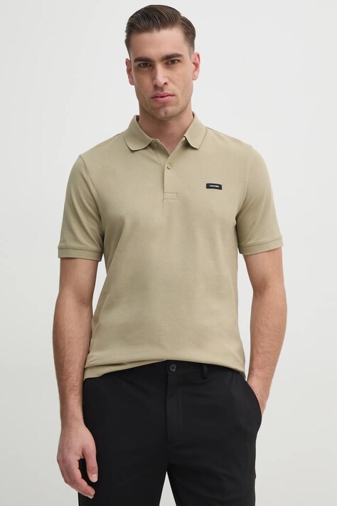Calvin Klein tricou polo barbati, culoarea verde, neted, K10K111196