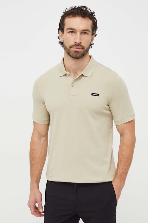 Calvin Klein tricou polo barbati, culoarea verde, neted, K10K111196