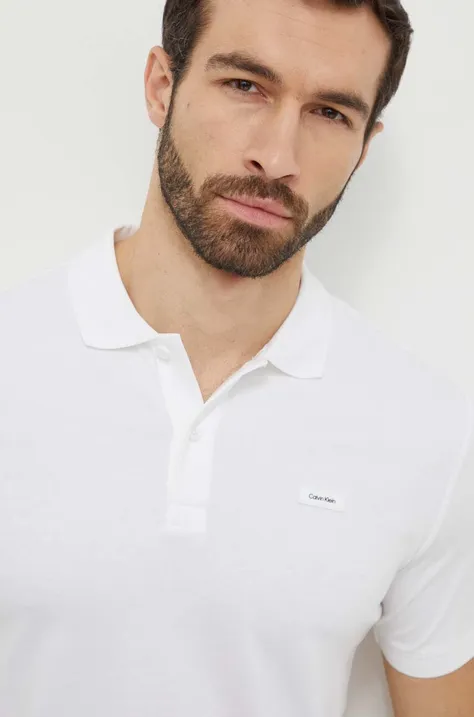 Pamučna polo majica Calvin Klein boja: bijela, bez uzorka, K10K111657