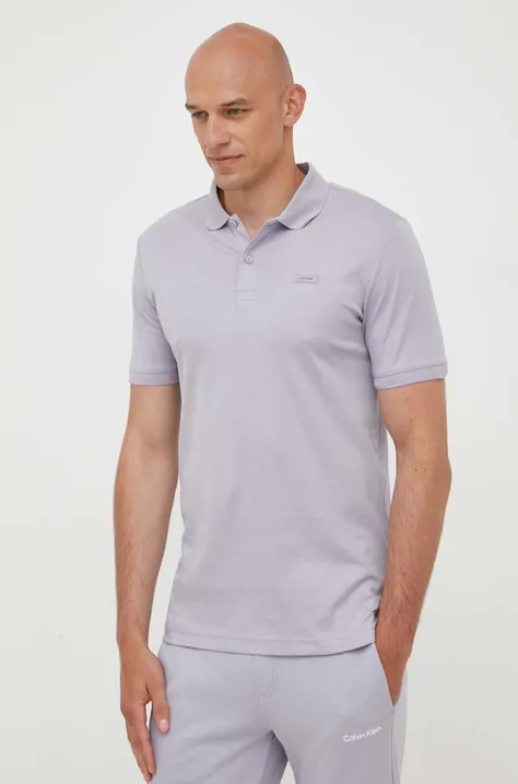 Βαμβακερό μπλουζάκι πόλο Calvin Klein χρώμα: μοβ