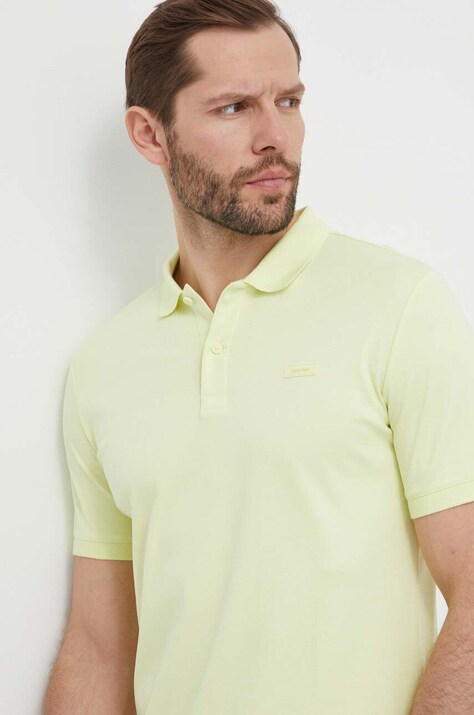 Calvin Klein polo de bumbac culoarea galben, uni K10K111657