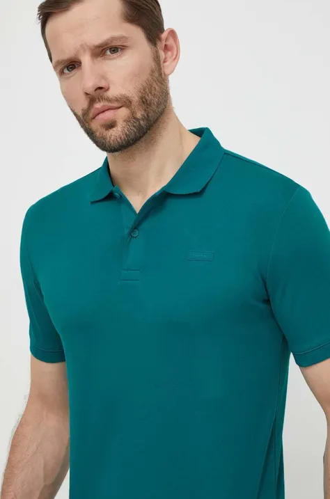 Pamučna polo majica Calvin Klein boja: zelena, bez uzorka