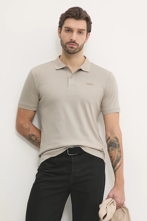 Calvin Klein polo de bumbac culoarea bej, neted