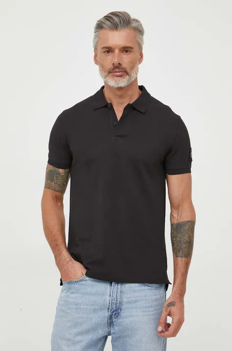 Bavlnené polo tričko Calvin Klein Jeans čierna farba, jednofarebný