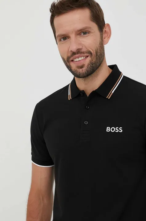 Boss Green polo męski kolor czarny z aplikacją