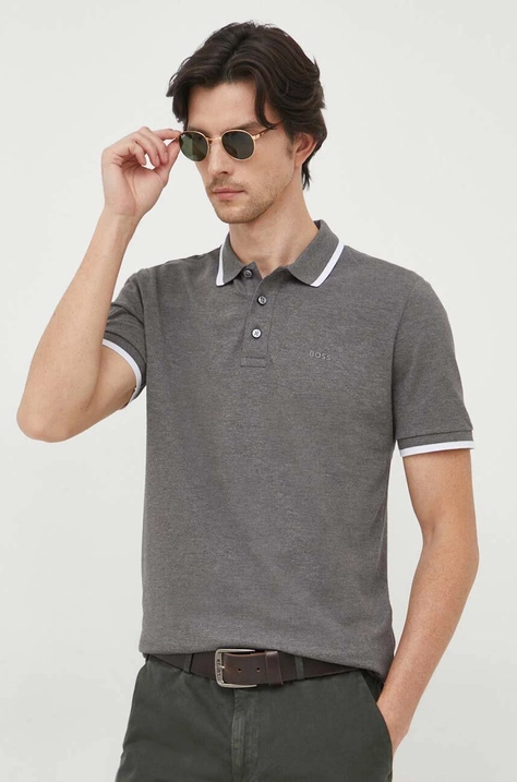 BOSS polo de bumbac culoarea gri, uni 50494697