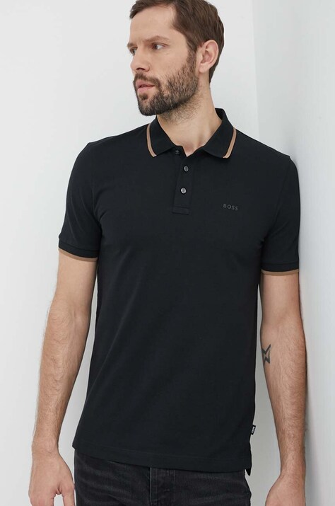 BOSS polo de bumbac culoarea negru, neted, 50494697
