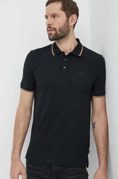 Pamučna polo majica BOSS boja: crna, bez uzorka