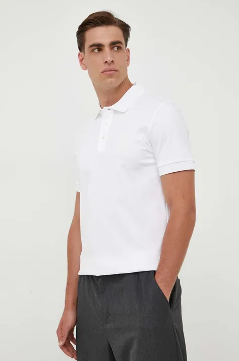 Βαμβακερό μπλουζάκι πόλο BOSS χρώμα: άσπρο
