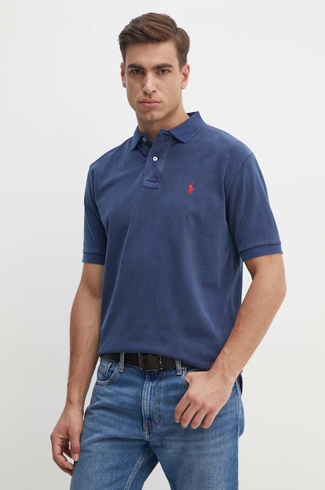 Бавовняне поло Polo Ralph Lauren колір синій однотонний