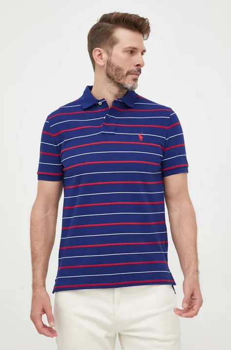 Pamučna polo majica Polo Ralph Lauren boja: tamno plava, s uzorkom