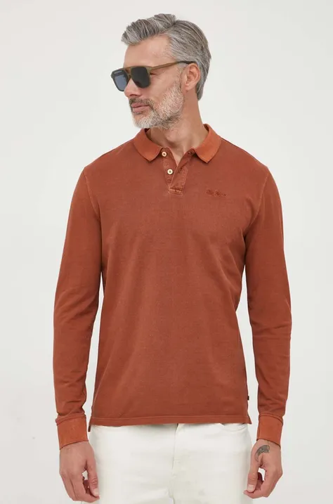 Βαμβακερή μπλούζα με μακριά μανίκια Pepe Jeans Oliver χρώμα: καφέ