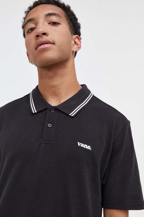 Βαμβακερό μπλουζάκι πόλο Vans χρώμα: μαύρο