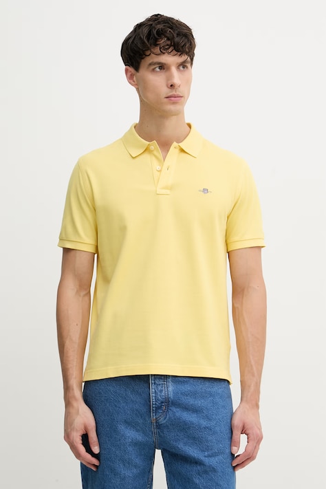 Gant polo bawełniane kolor żółty gładki 2210